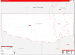Keya Paha County, NE Wall Map Zip Code Red Line Style 2023